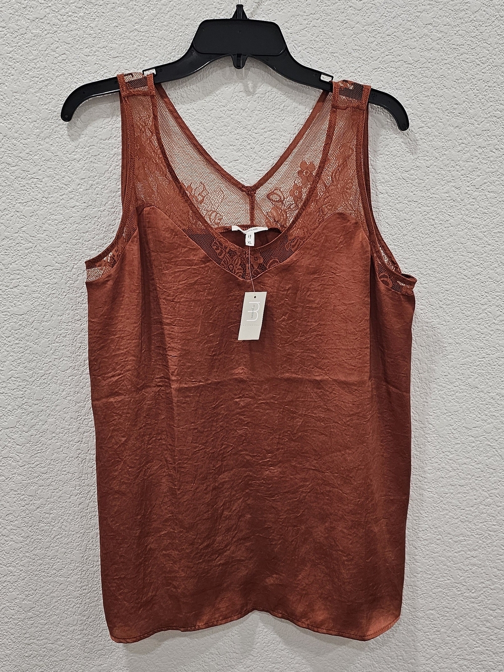 Maurices Womens XL Rust Orange Satin Lace Trim V Neck Tank Top NWT